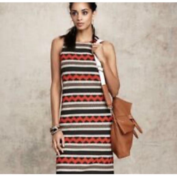 Worth New York size 4 tribal print sleeveless dress wool zig zag black orange - Picture 1 of 8